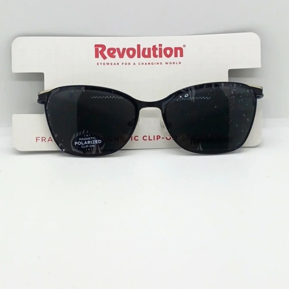 NWT women's cateye REVOLUTION eyeglass frames with magnetic clip on polarized